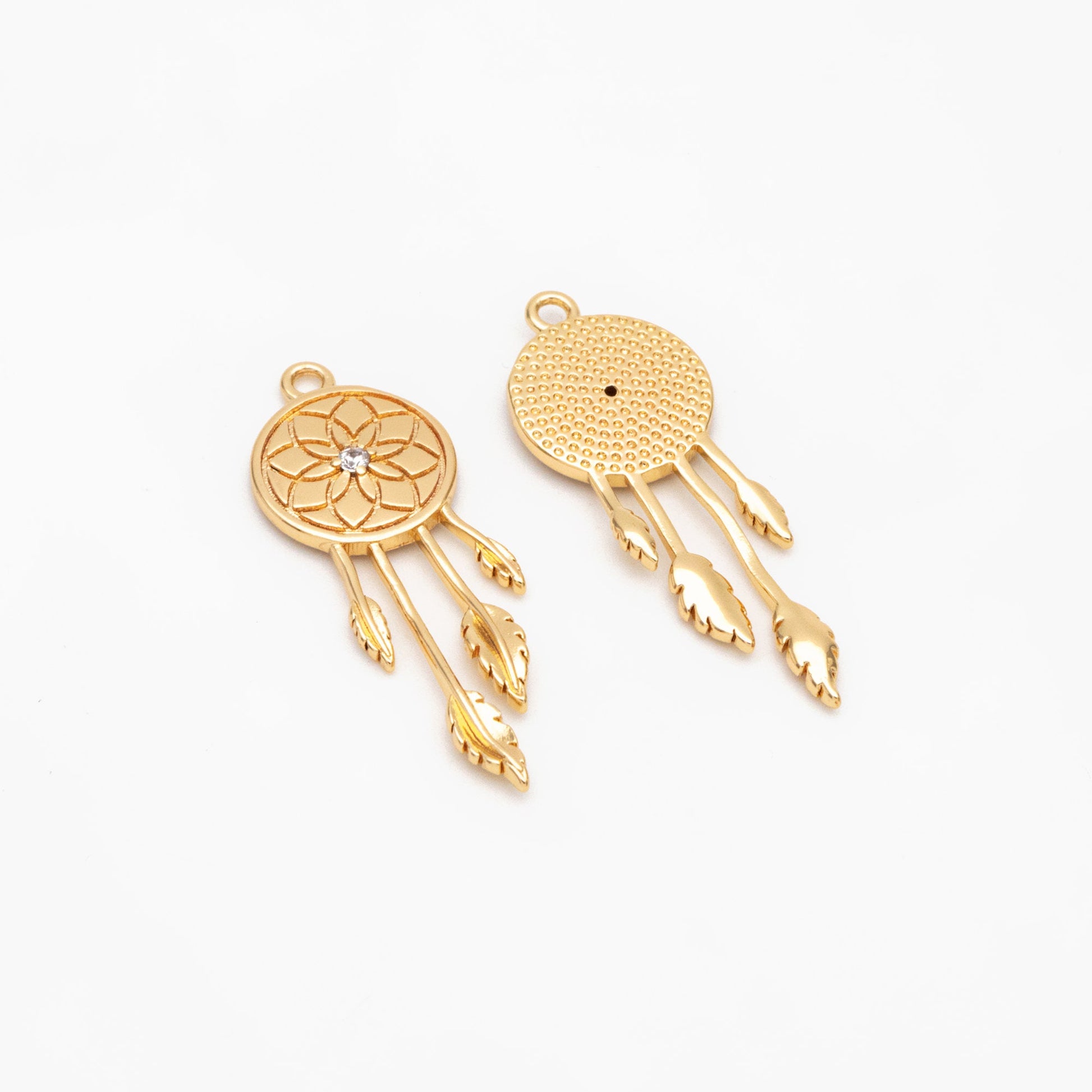 4pcs Gold Dreamcatcher Charms, Necklace Pendant Boho Charm for Jewelry Making Bohemian Inspired, Dangle Earring Component (GB-4639-B)