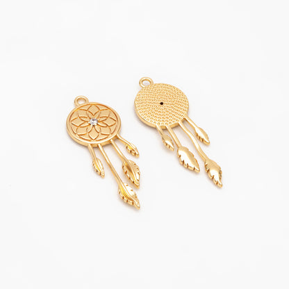 4pcs Gold Dreamcatcher Charms, Necklace Pendant Boho Charm for Jewelry Making Bohemian Inspired, Dangle Earring Component (GB-4639-B)
