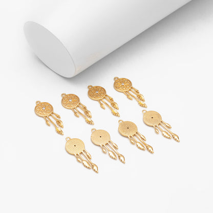 4pcs Gold Dreamcatcher Charms, Necklace Pendant Boho Charm for Jewelry Making Bohemian Inspired, Dangle Earring Component (GB-4639-B)