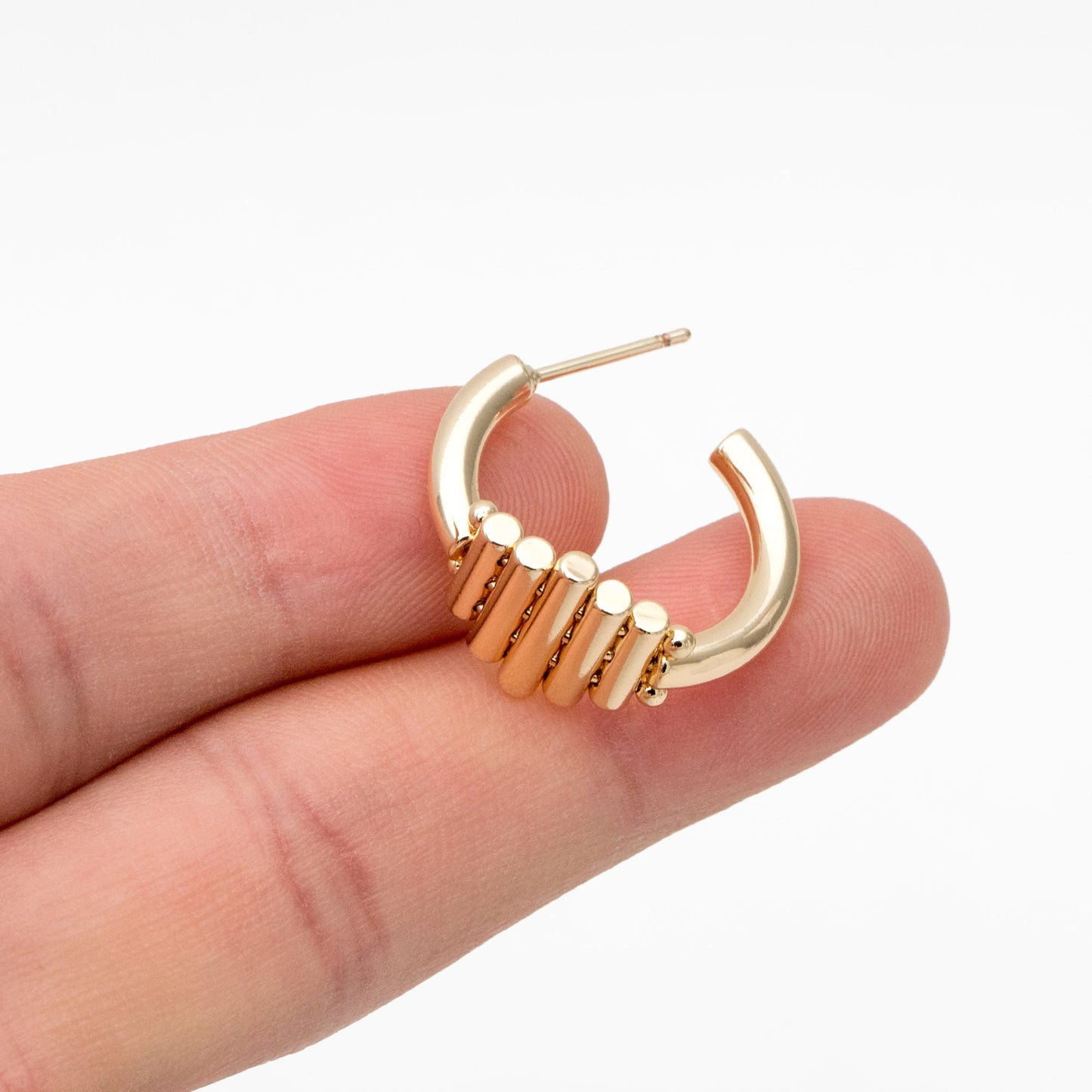 4pcs Gold Plated Brass Bar Hoop Earrings: Geometric Huggie Earrings (GB-3612)