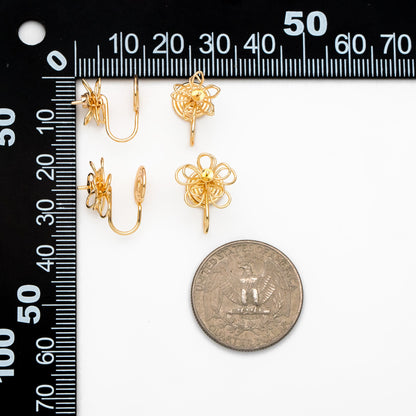 10pcs Gold Wire Flower Earring Converters, Clip On Earring, Pearl Peg Earring Mounts, Half Drilled Pearl Post Earring Settings (GB-3614)