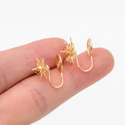 10pcs Gold Wire Flower Earring Converters, Clip On Earring, Pearl Peg Earring Mounts, Half Drilled Pearl Post Earring Settings (GB-3614)