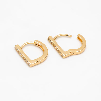 4pcs CZ Pave D Shaped Hoop Earrings, Dainty Huggie Earrings, Minimalist Earring, Small Gold Hoops Earring (GB-3613)