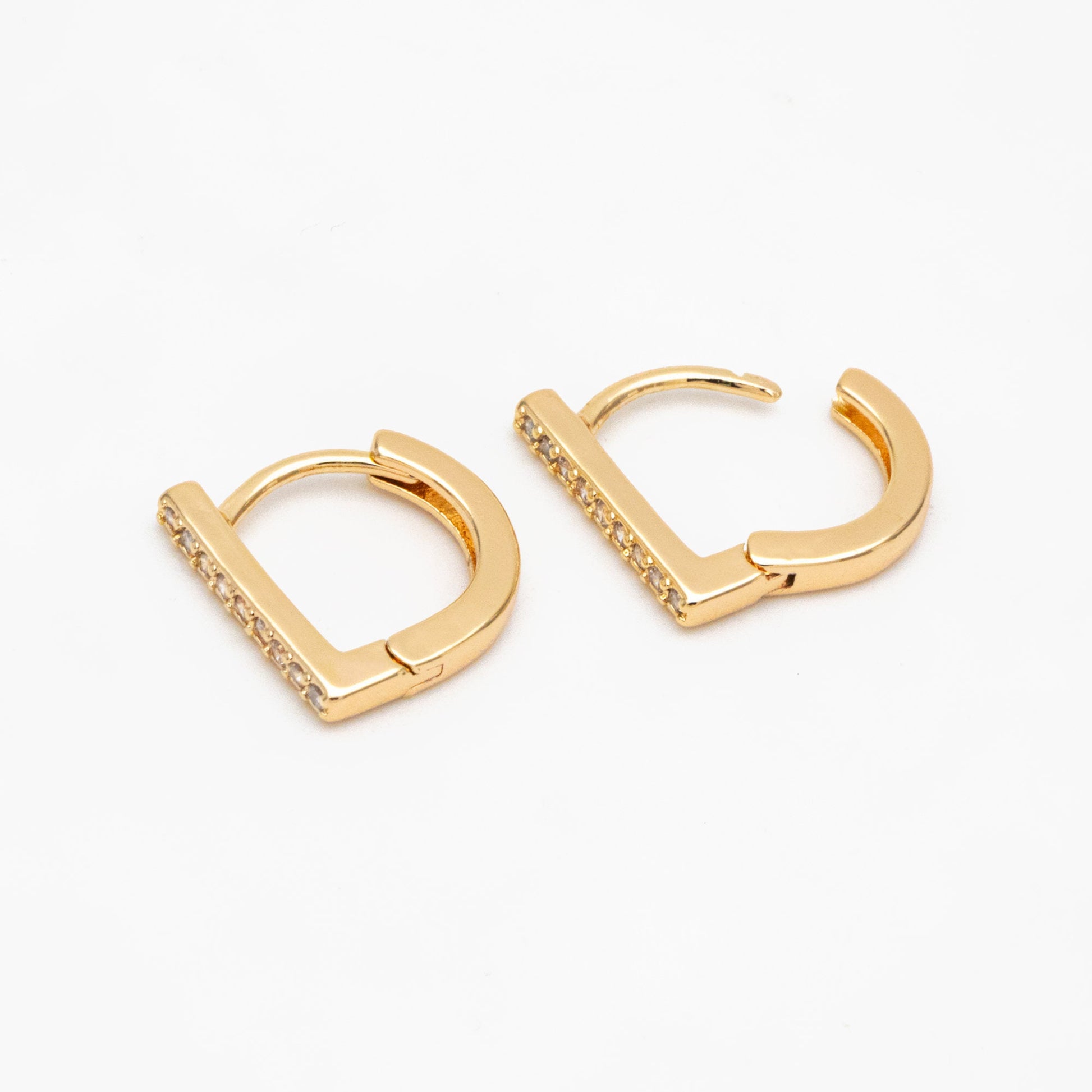 4pcs CZ Pave D Shaped Hoop Earrings, Dainty Huggie Earrings, Minimalist Earring, Small Gold Hoops Earring (GB-3613)
