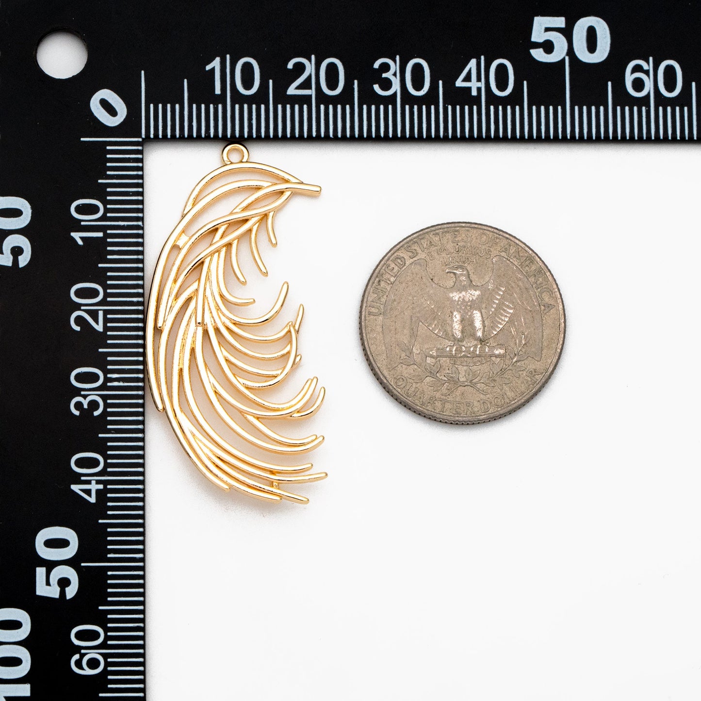 4pcs Gold Feather Connector with two Loops, 42x23mm, Gold plated Brass, Jewelry Making, Diy Material, Jewelry Supplies (GB-3617)