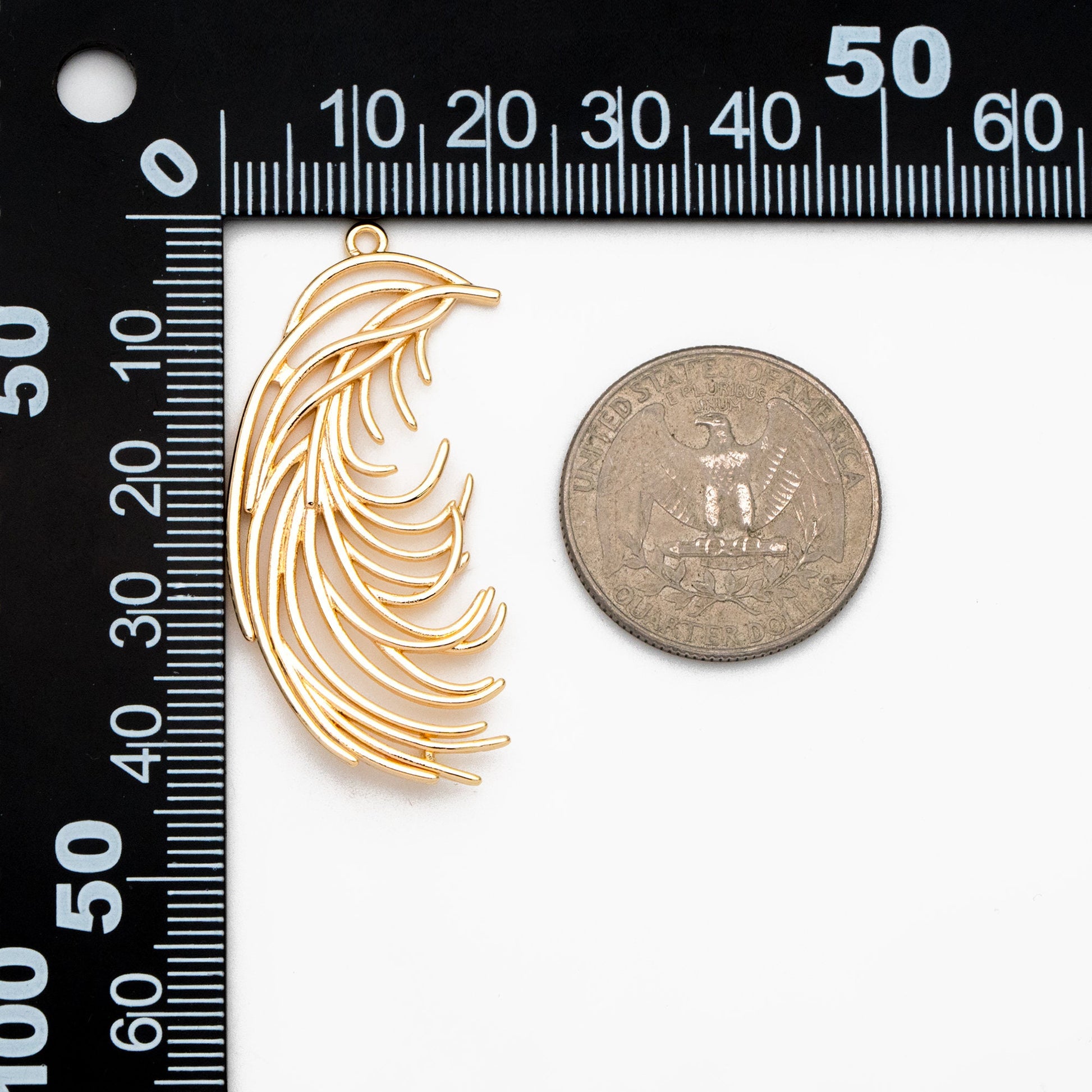 4pcs Gold Feather Connector with two Loops, 42x23mm, Gold plated Brass, Jewelry Making, Diy Material, Jewelry Supplies (GB-3617)