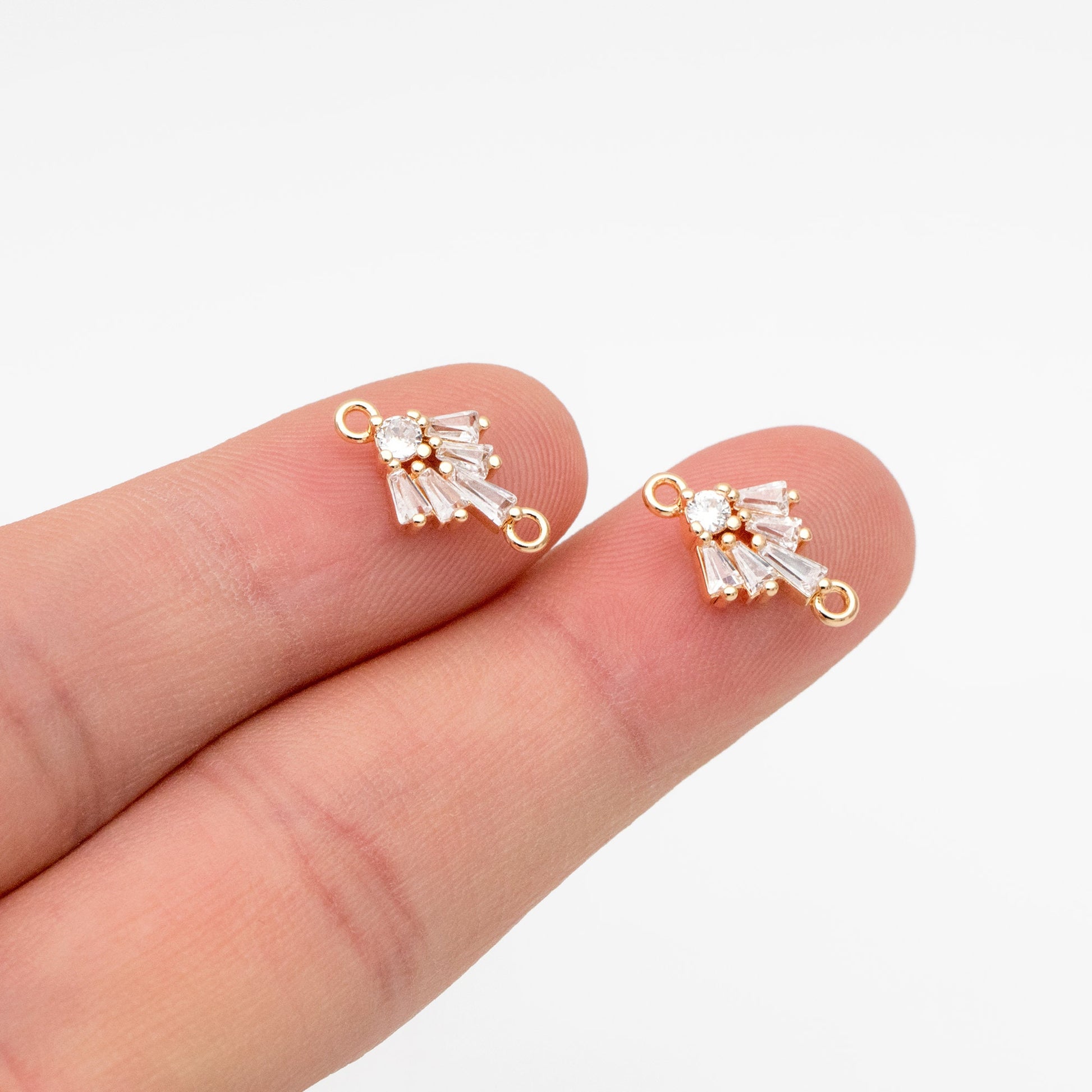 10pcs CZ Pave Gold Fan Shaped Charm Connectors 14mm, 18K Gold plated Brass Earring Connectors (GB-3618)