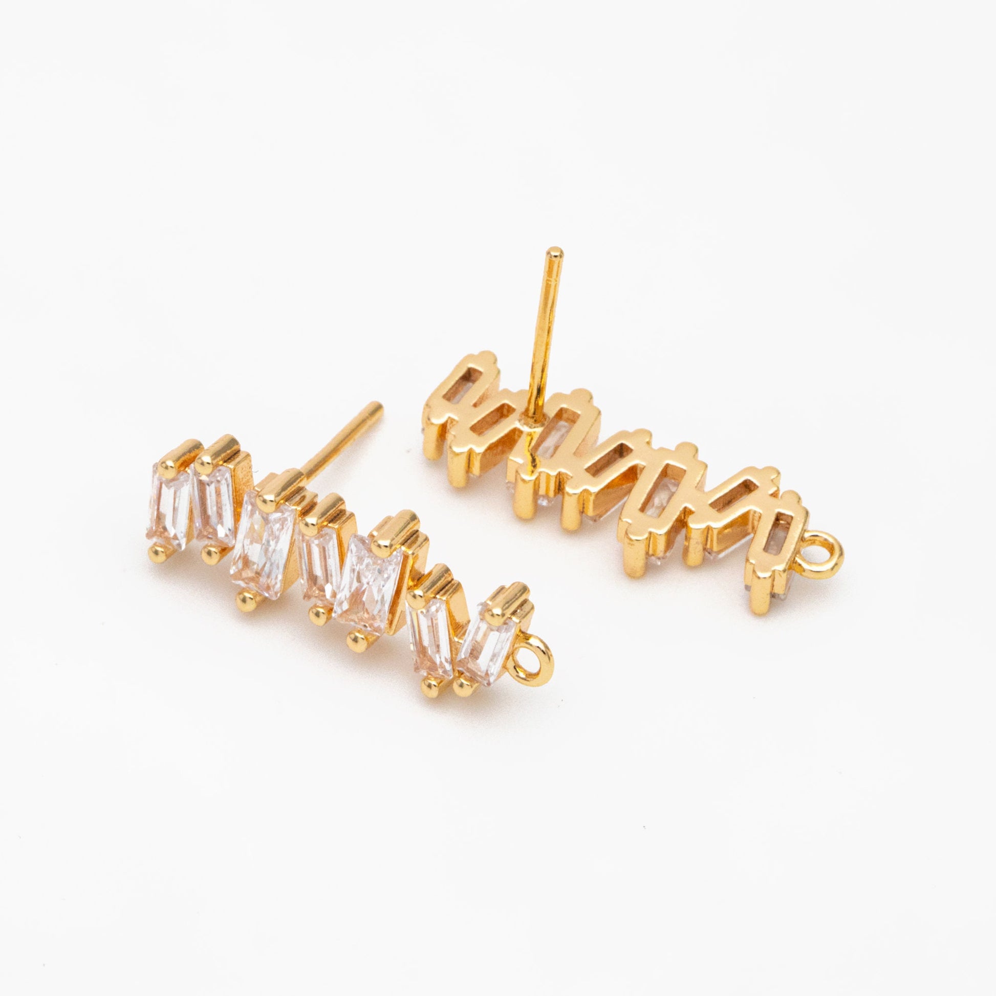 4pcs CZ Pave Irregular Earring Studs, 18K Gold plated Brass Ear Posts, Dainty Earring Findings (#GB-3619)
