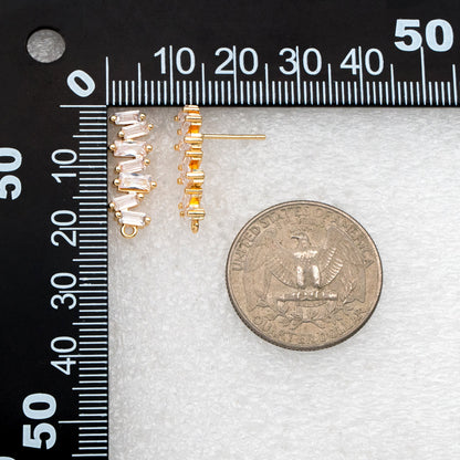 4pcs CZ Pave Irregular Earring Studs, 18K Gold plated Brass Ear Posts, Dainty Earring Findings (#GB-3619)