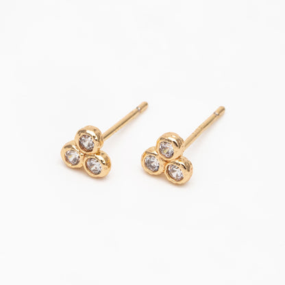 4pcs CZ Pave Three Dot Trio Stud Earring, Gold Plated Brass, Tiny Trinity Dainty Stud Earring (GB-3671-A)