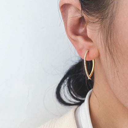 4pcs CZ pave Gold Curved Bar Ear Posts with Ear back Stopper, Pearl Earring Mounts, Half Drilled Pearls Earring Settings (GB-2984)