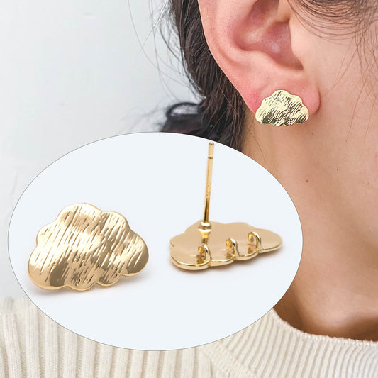 10pcs Brushed Gold Cloud Earrings, Stud Earring with loops, Gold plated Brass Ear Posts (#GB-2118)