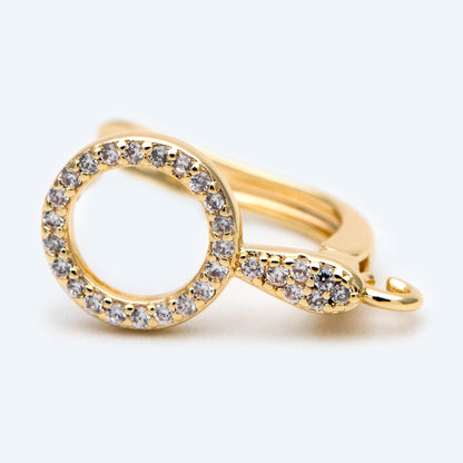 4pcs CZ Pave Gold Click-in Style Leverback Earring with Loop, Earring Finding Wholesale (GB-3002-A)