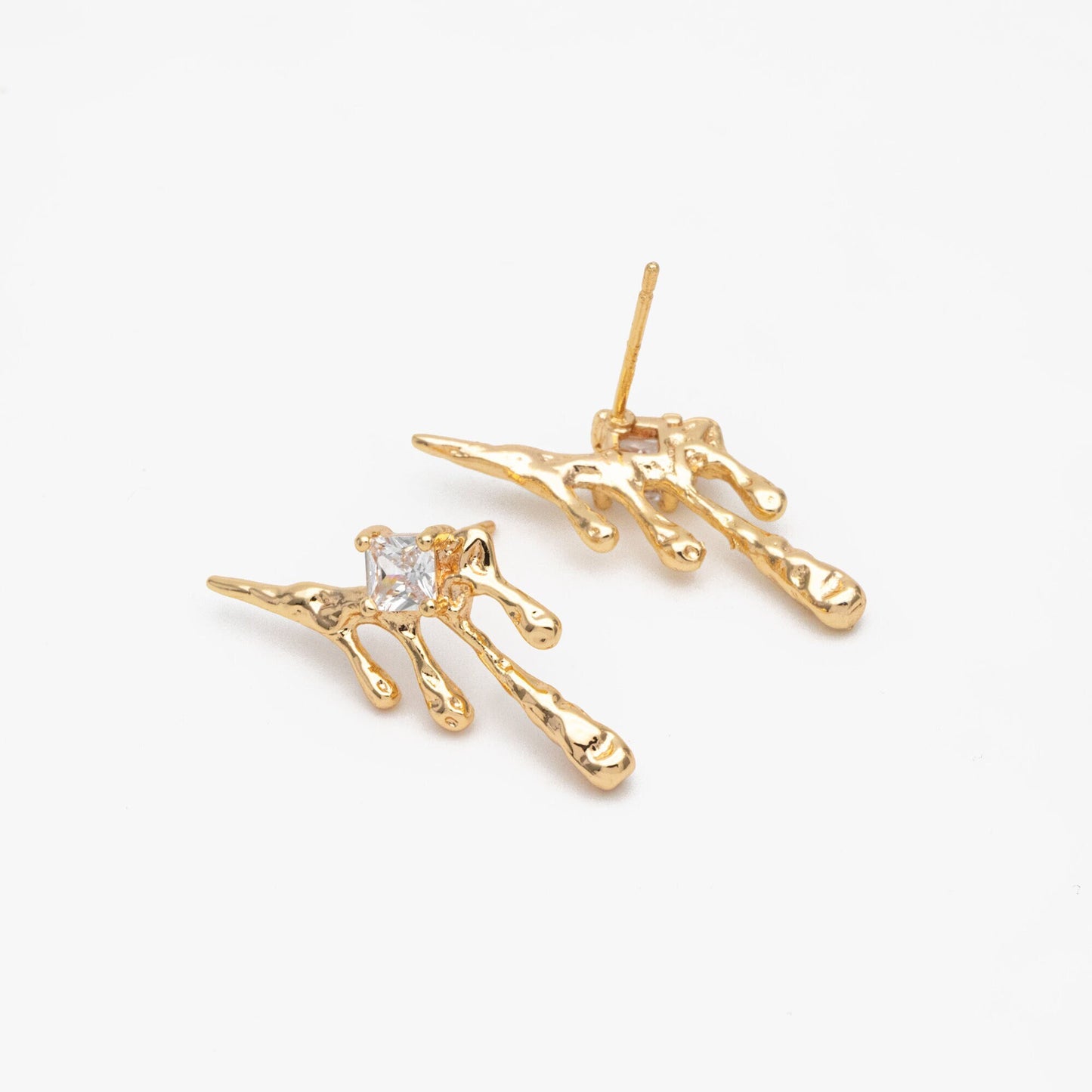 4pcs Gold/ Silver CZ Pave Dripping Earrings, Melting Earrings, Liquid Earring, Irregular Dripping, Unique Earrings (GB-3600)