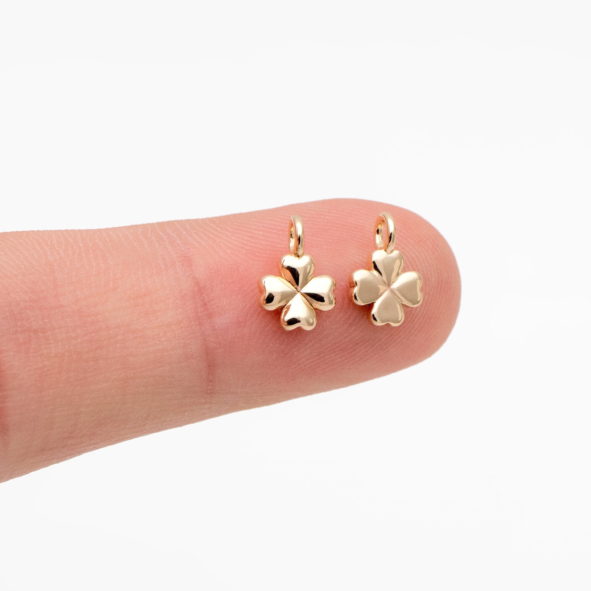 10pcs Gold Four Leaf Clover Charms 9x6mm, 18K Real Gold plated Brass, Clover Earring Pendants (GB-1762-F)