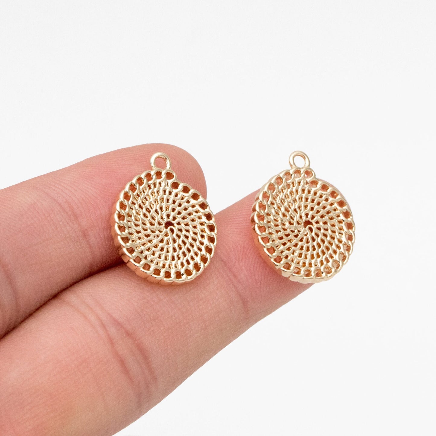 10pcs Gold Round Swirl Charms, Gold plated Brass, Hollow Spiral Pendants (GB-3596)