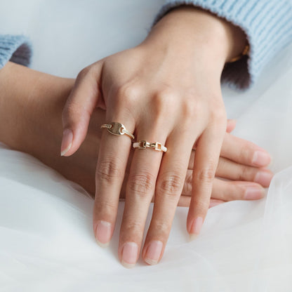 4pcs Shell Pave Gold Adjustable Ring With Pearl Peg, Ring Mountings, Ring Finding (JZ-047)