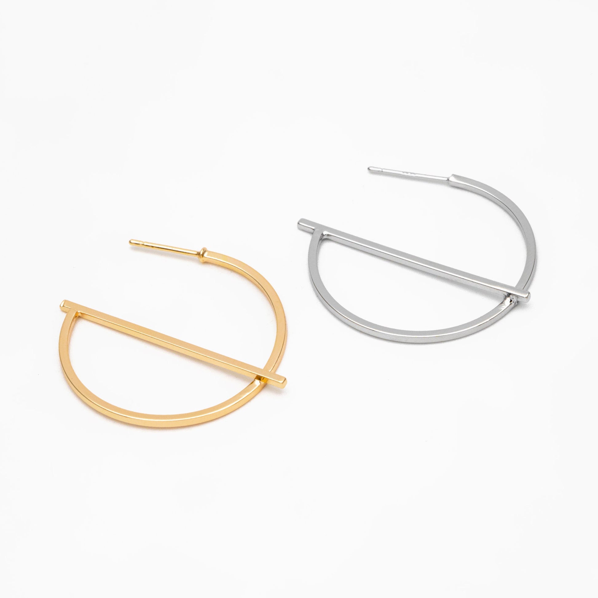 10pcs Gold/ Silver plated Brass Earring Posts, Geometric Circle Stud Earring, Circle Size 35mm (GB-509)