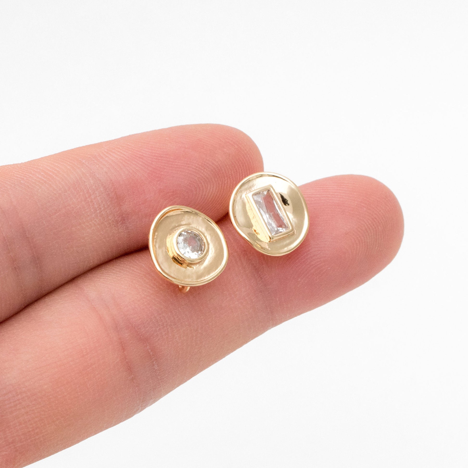 4pcs CZ Pave Gold Round Ear Posts 11mm, 18K Gold plated Brass, Stud Earring Components (GB-3603)