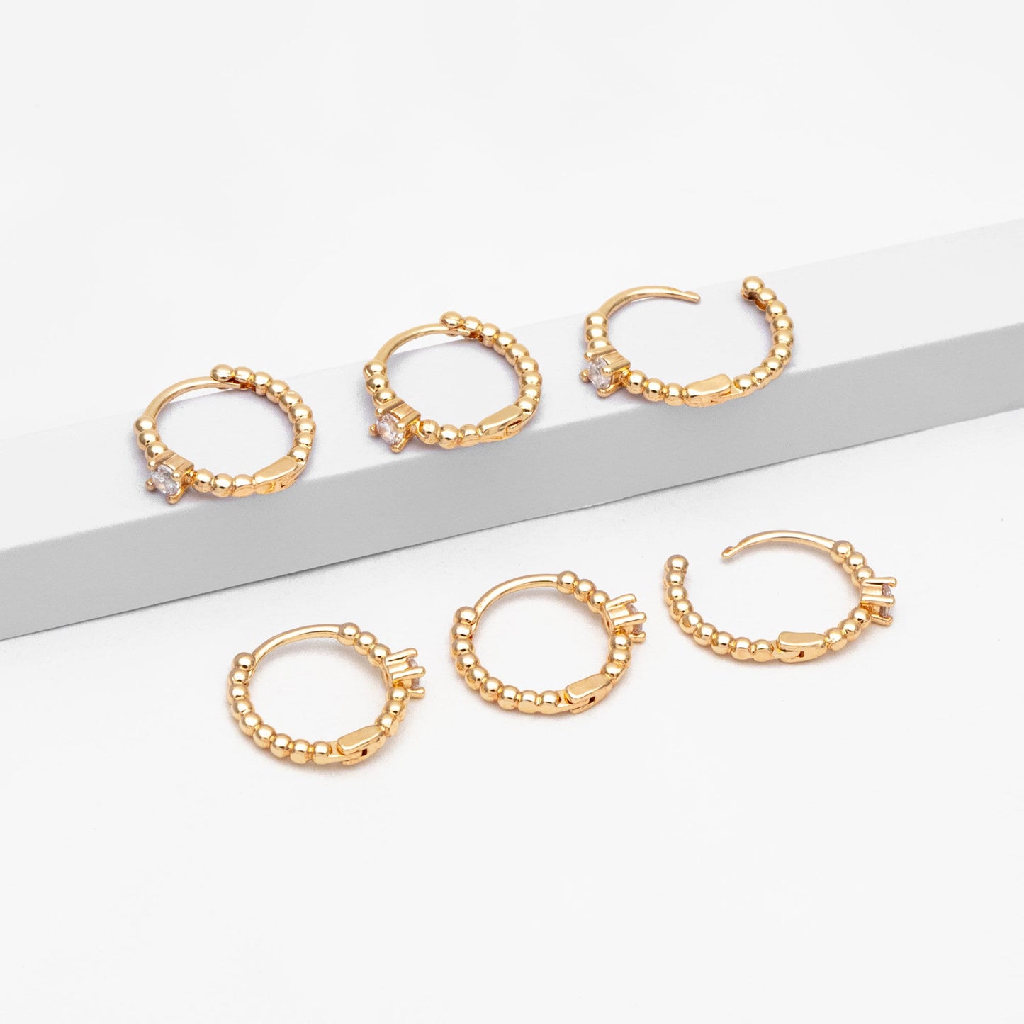 4pcs CZ Pave Gold Hoop Earrings 13mm, Gold Huggie Earrings, Minimalist Earrings, Dainty Earrings (GB-2815-D)