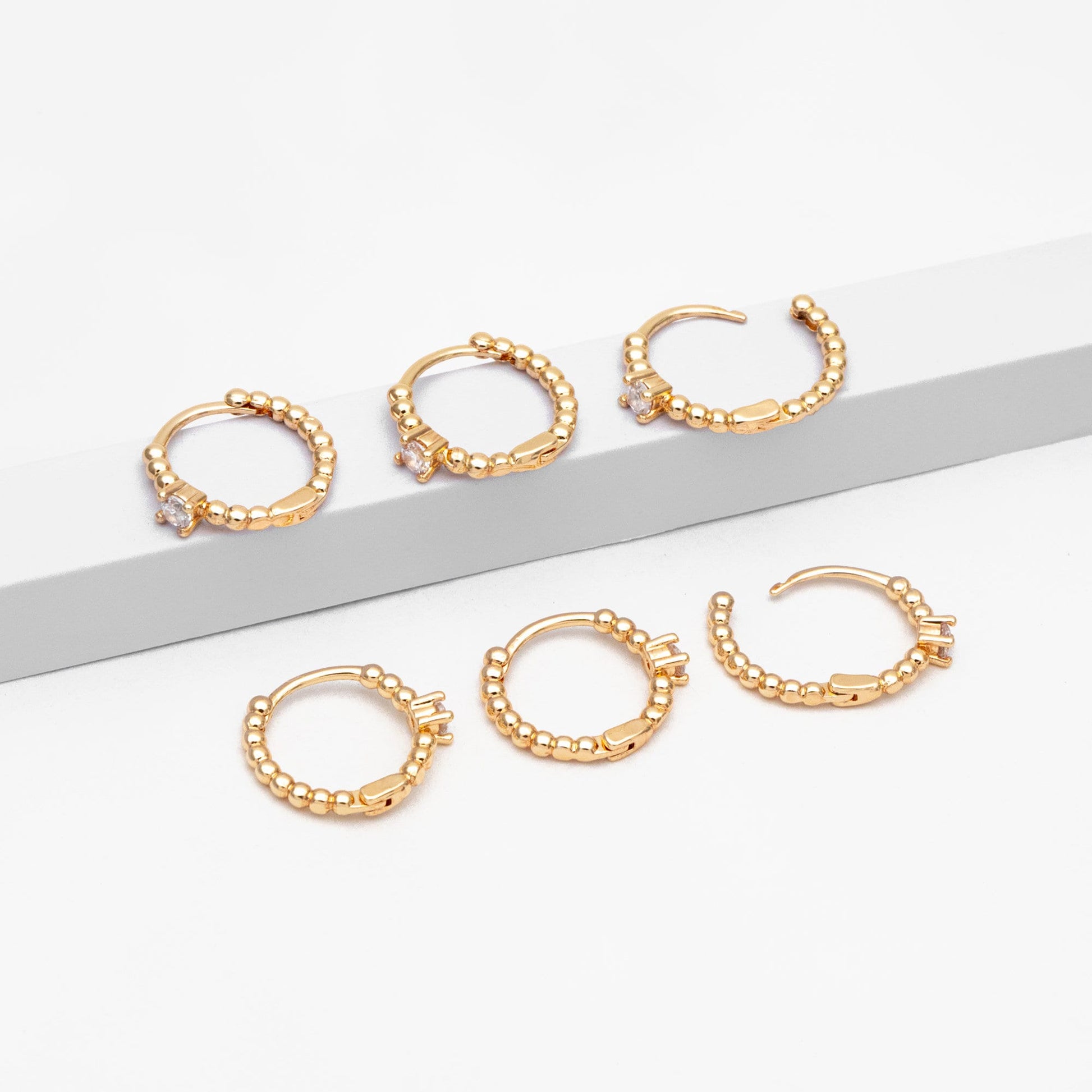 4pcs CZ Pave Gold Hoop Earrings 13mm, Gold Huggie Earrings, Minimalist Earrings, Dainty Earrings (GB-2815-D)