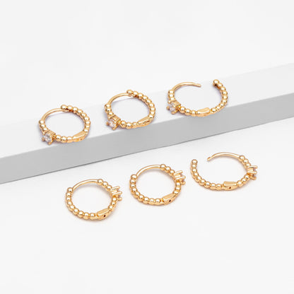 4pcs CZ Pave Gold Hoop Earrings 13mm, Gold Huggie Earrings, Minimalist Earrings, Dainty Earrings (GB-2815-D)