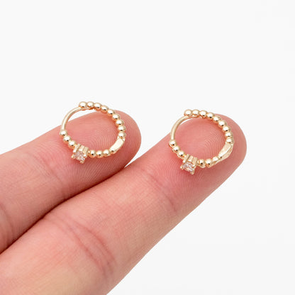 4pcs CZ Pave Gold Hoop Earrings 13mm, Gold Huggie Earrings, Minimalist Earrings, Dainty Earrings (GB-2815-D)