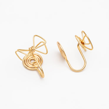 10pcs Gold Wire Bowknot Earring Converters, Gold plated Brass Earring Clips (GB-3623)