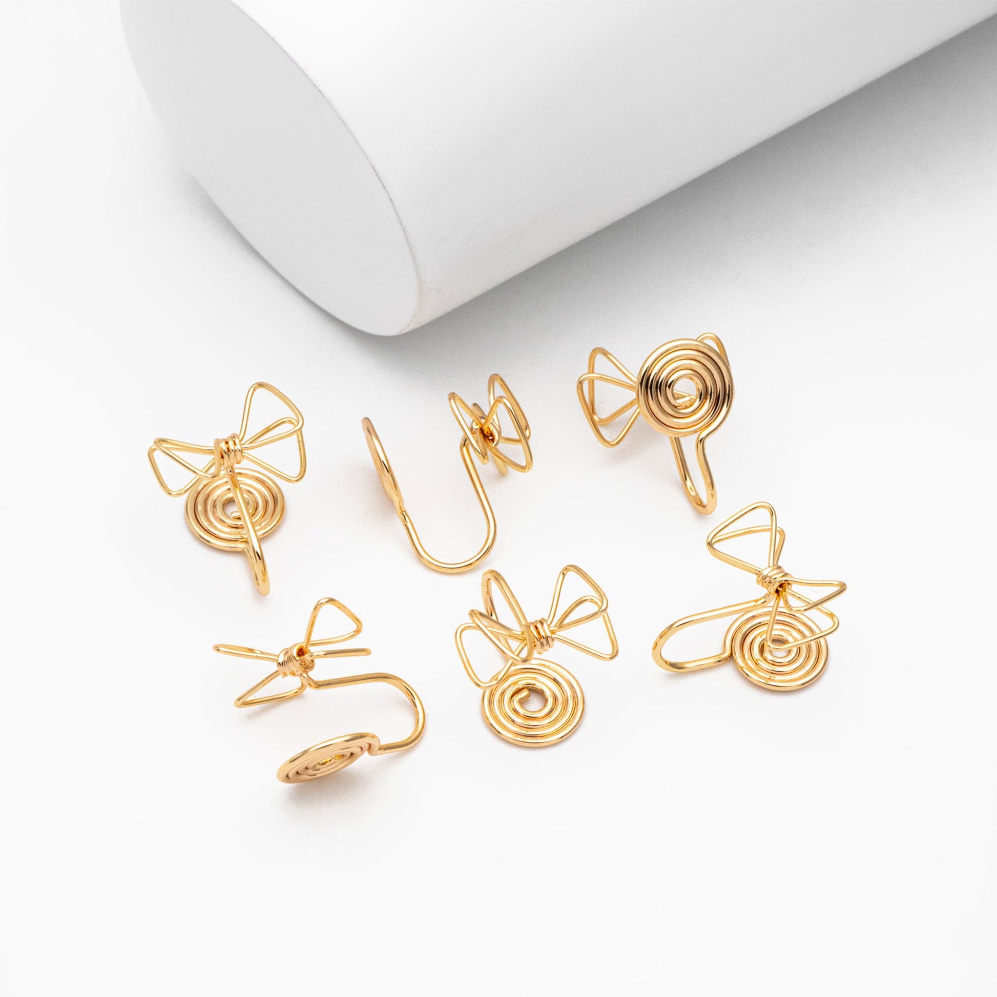 10pcs Gold Wire Bowknot Earring Converters, Gold plated Brass Earring Clips (GB-3623)