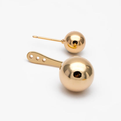 4pcs Sphere Ear Post with Sphere Charm, Geometric Earring Posts, 18K Gold Plated Round Ball Earring Studs (GB-3625)