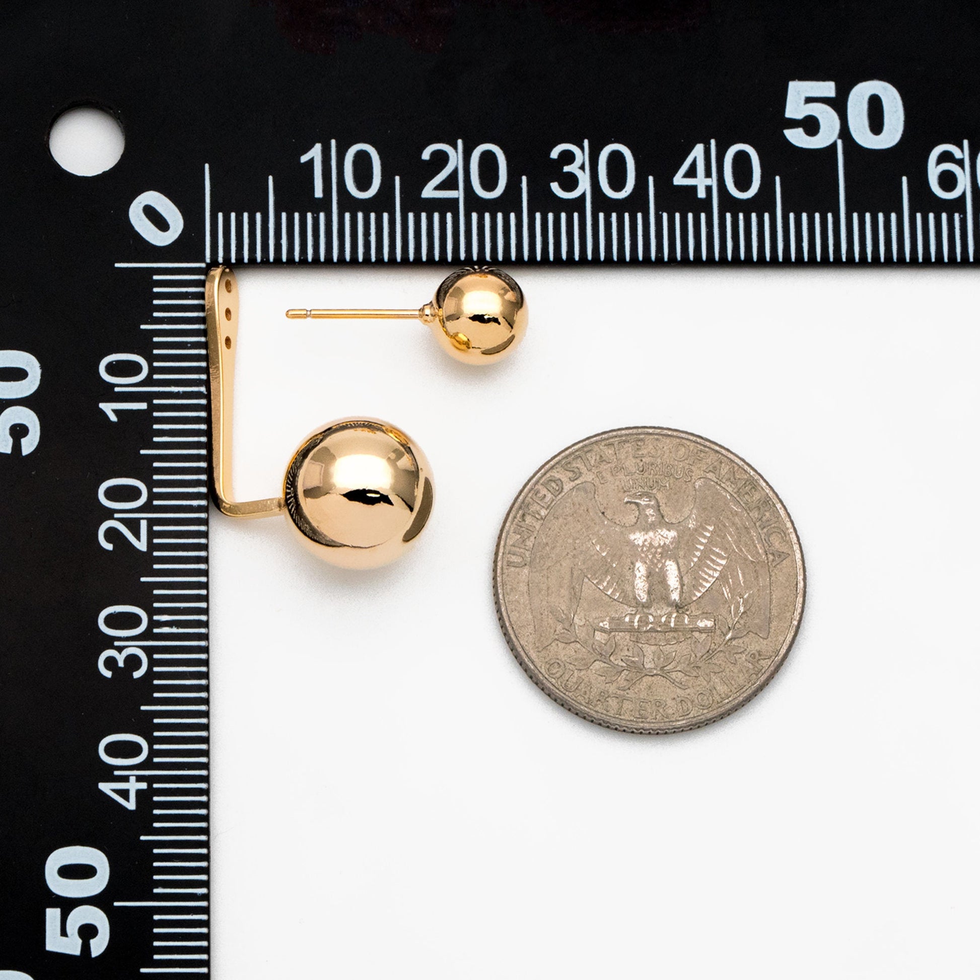 4pcs Sphere Ear Post with Sphere Charm, Geometric Earring Posts, 18K Gold Plated Round Ball Earring Studs (GB-3625)