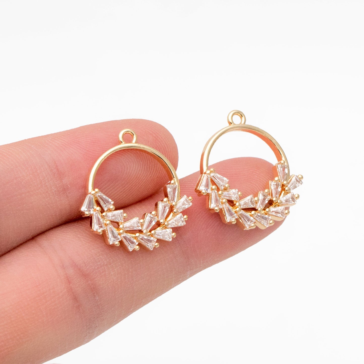 4pcs CZ Pave Gold Wreath Circle Charms 21x20mm, Real Gold plated Brass Leaf Pendants (GB-3626)