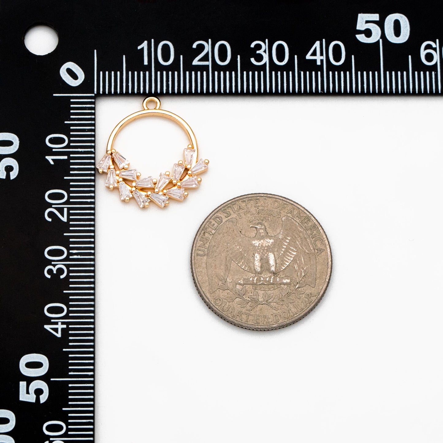 4pcs CZ Pave Gold Wreath Circle Charms 21x20mm, Real Gold plated Brass Leaf Pendants (GB-3626)