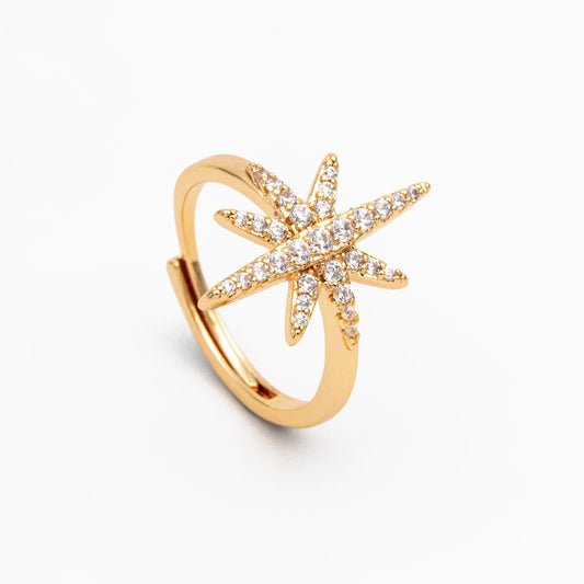 4pcs CZ Pave North Star Ring, Celestial Ring, Modern Style Ring, Fashion Rings, Dainty Rings, Adjustable Ring (#GB-3630)