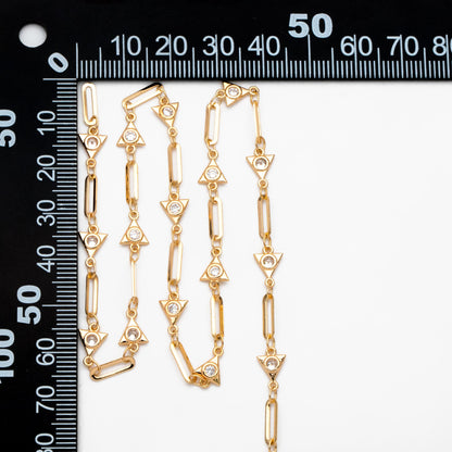 Gold CZ Pave Triangle Connector With Oval Hoop Chain, 18K Gold plated Brass Chain (#LK-589)/ 1 Meter=3.3 ft