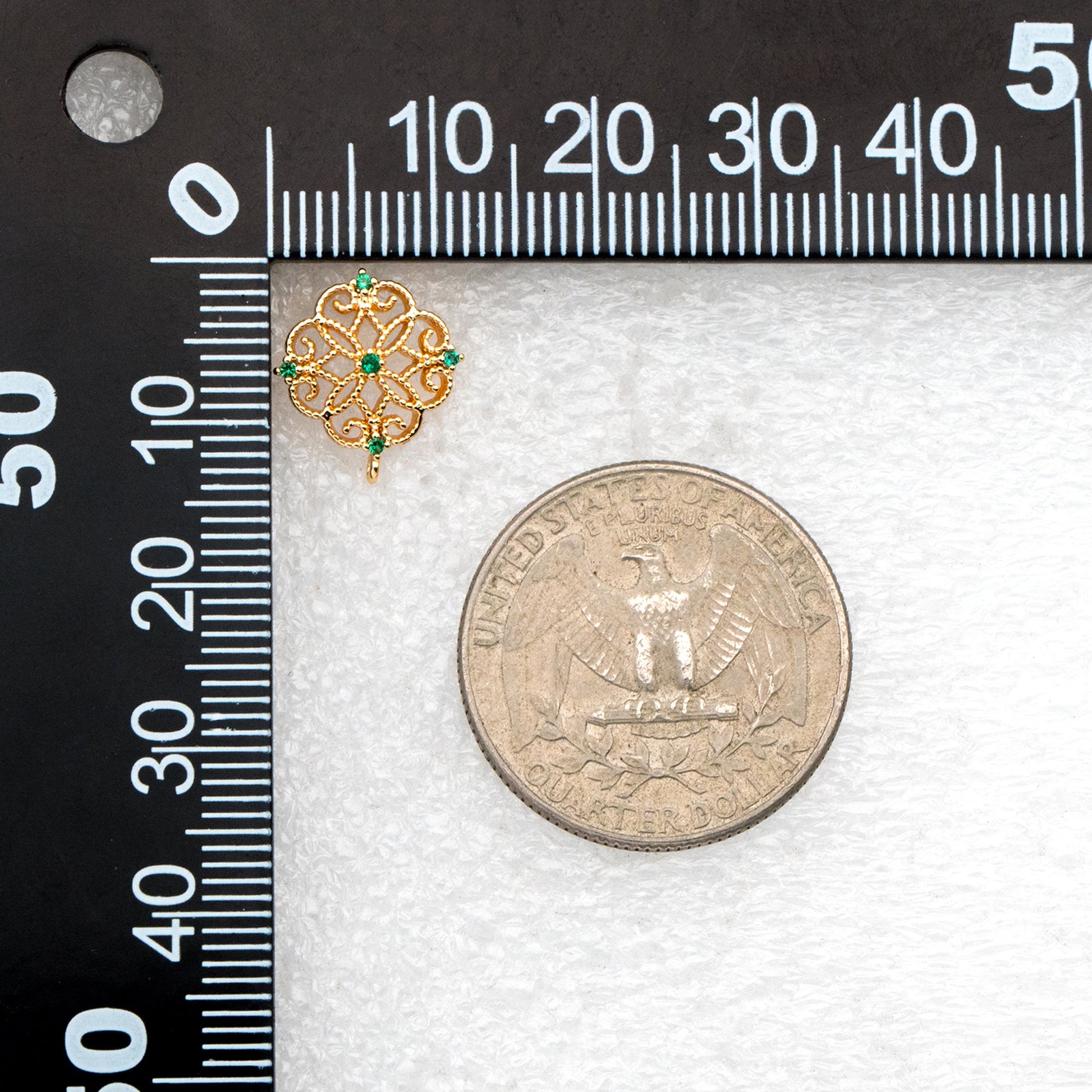 10pcs Emerald CZ Pave Filigree Flower Earring with Loop, 12mm, Real Gold Plated Brass Stud Earrings with Loop (#GB-384)