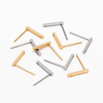 10pcs Gold/ Silver Bar Ear Posts, Gold/ Rhodium plated Brass Earring Findings, Stud Earring Components (GB-645)