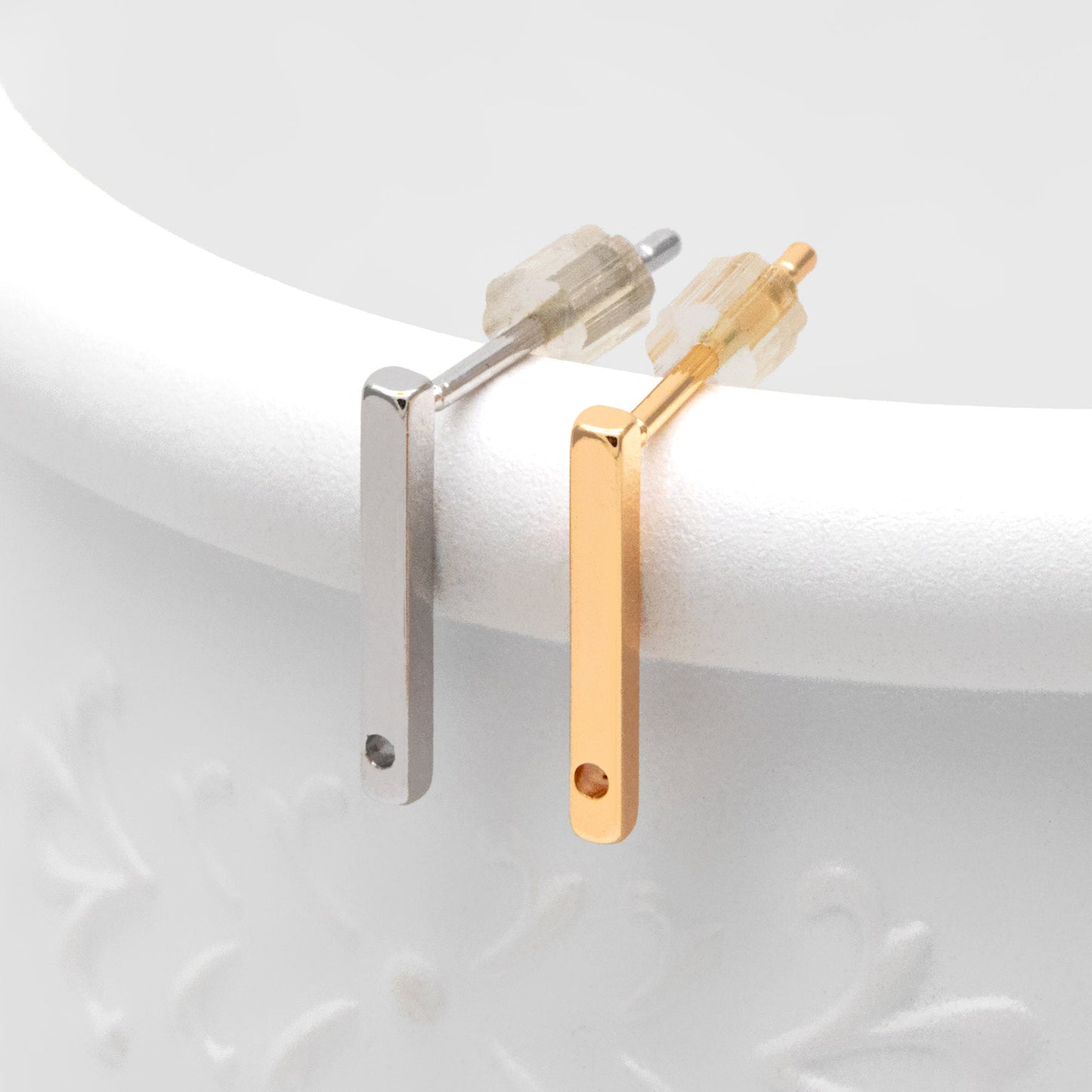 10pcs Gold/ Silver Bar Ear Posts, Gold/ Rhodium plated Brass Earring Findings, Stud Earring Components (GB-645)