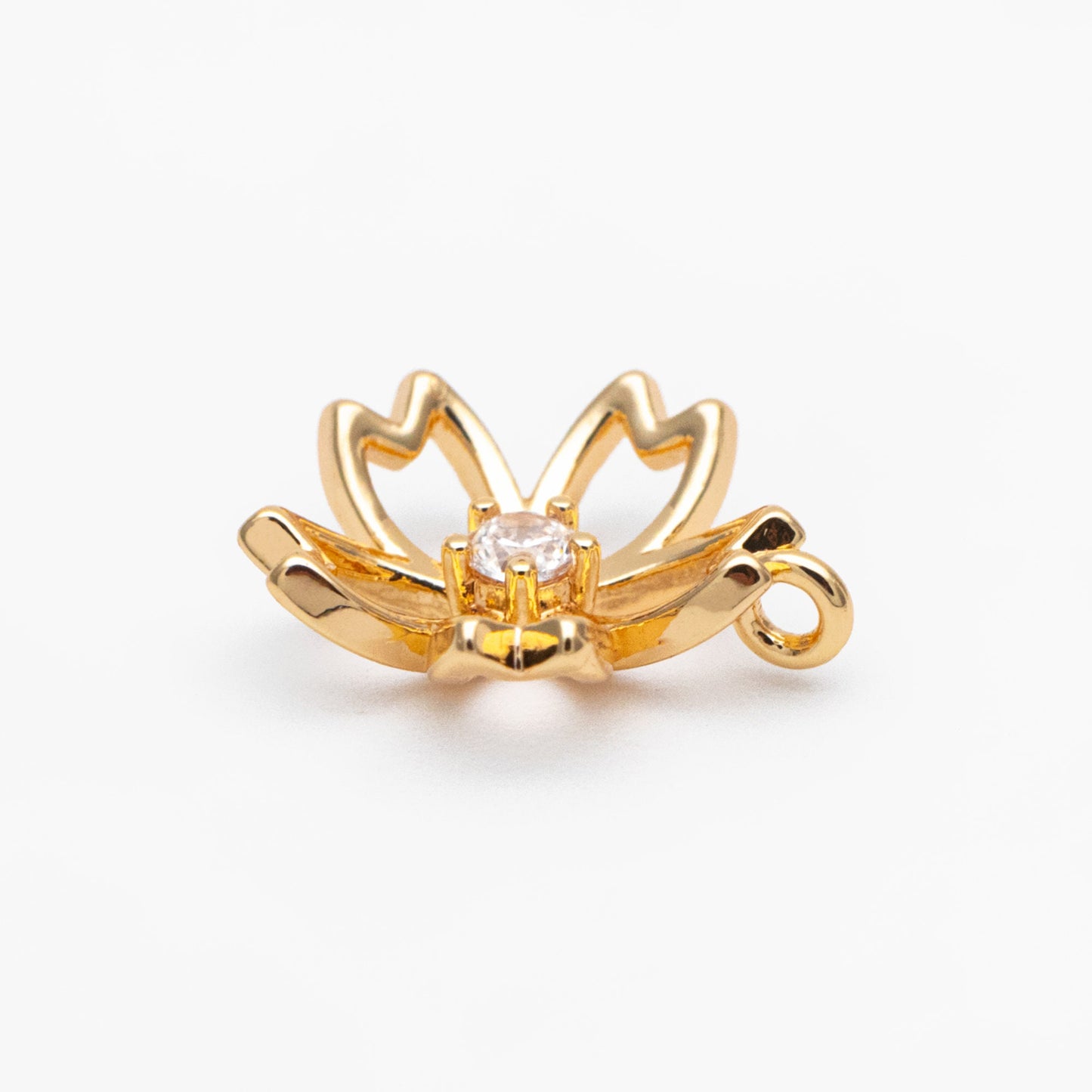 4pcs Gold CZ Flower Charms, 18K Gold plated Brass, Tiny Floral Pendants (GB-321-G)