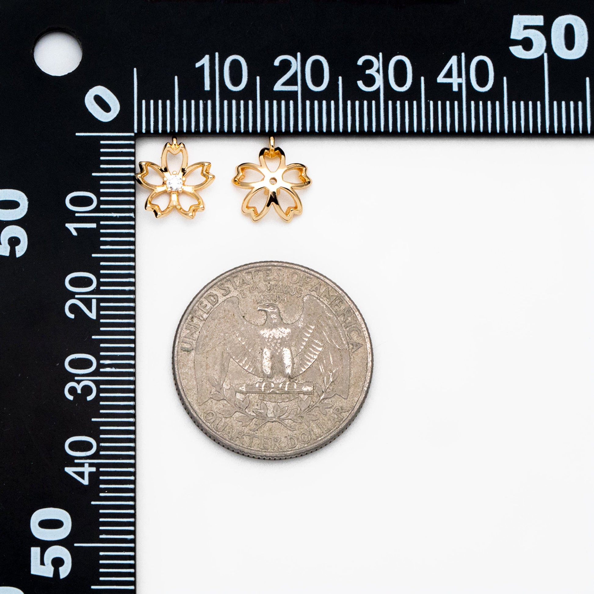 4pcs Gold CZ Flower Charms, 18K Gold plated Brass, Tiny Floral Pendants (GB-321-G)