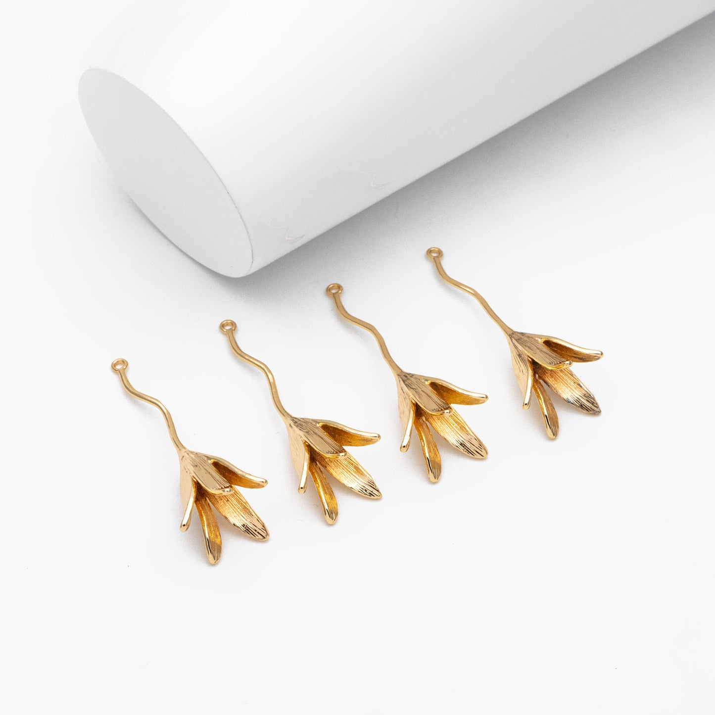 4pcs Gold/ Silver Flower Pendants 40x15mm, Real Gold/ Rhodium plated Brass Floral Charms (GB-954-C)