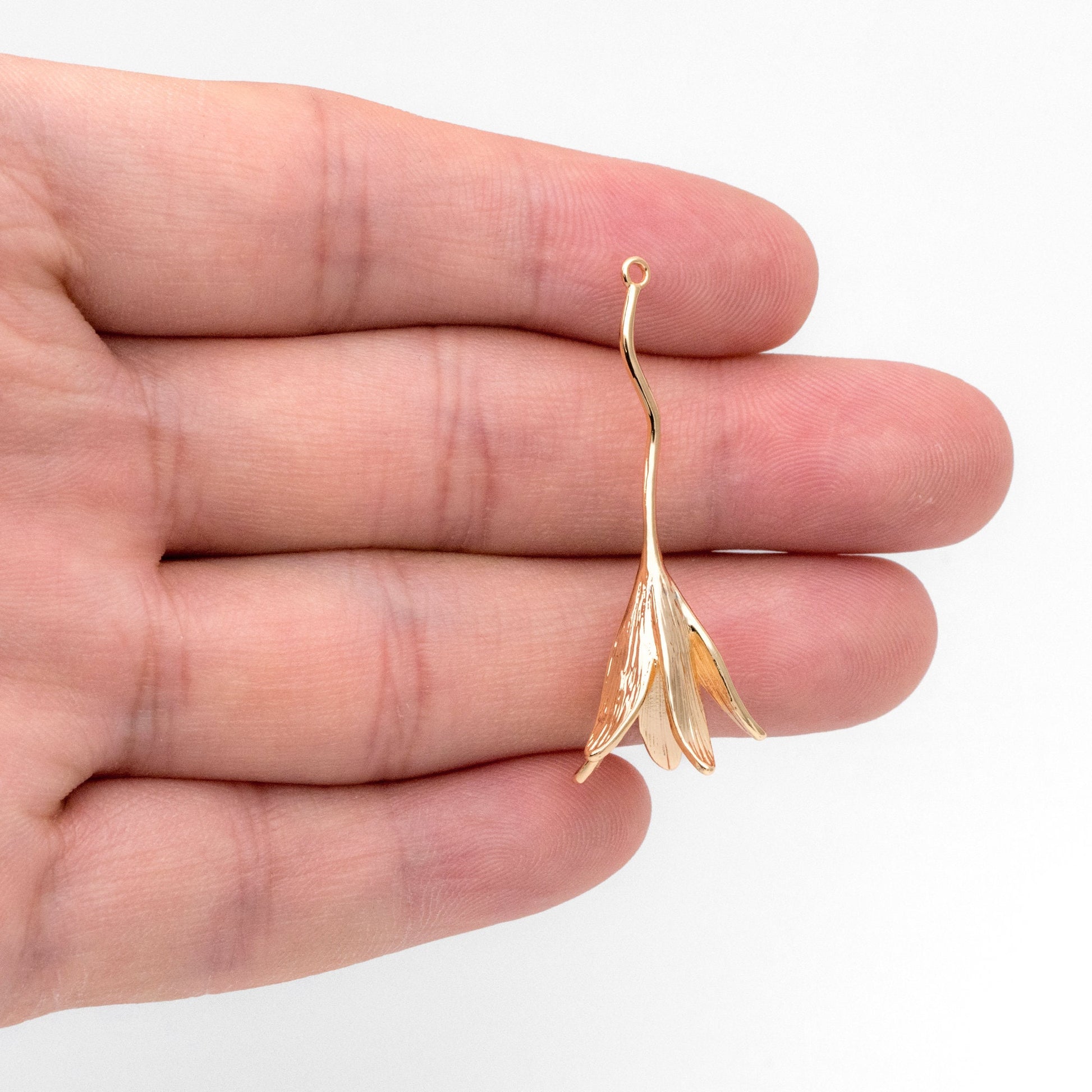 4pcs Gold/ Silver Flower Pendants 40x15mm, Real Gold/ Rhodium plated Brass Floral Charms (GB-954-C)