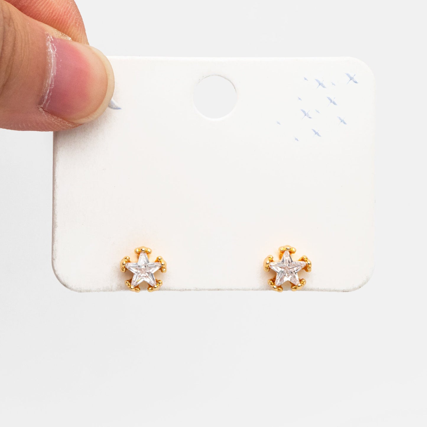 10pcs CZ Pave Star Ear Posts, Gold Plated Brass Stud Earrings, Jewelry Findings, Wholesale Supplies (GB-3041-O)