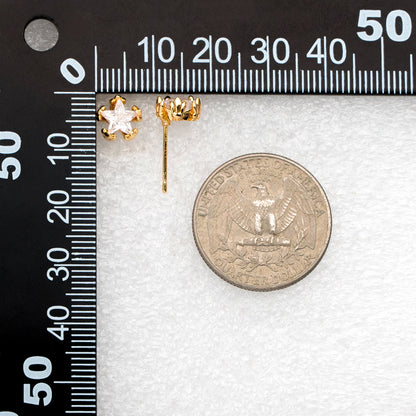 10pcs CZ Pave Star Ear Posts, Gold Plated Brass Stud Earrings, Jewelry Findings, Wholesale Supplies (GB-3041-O)