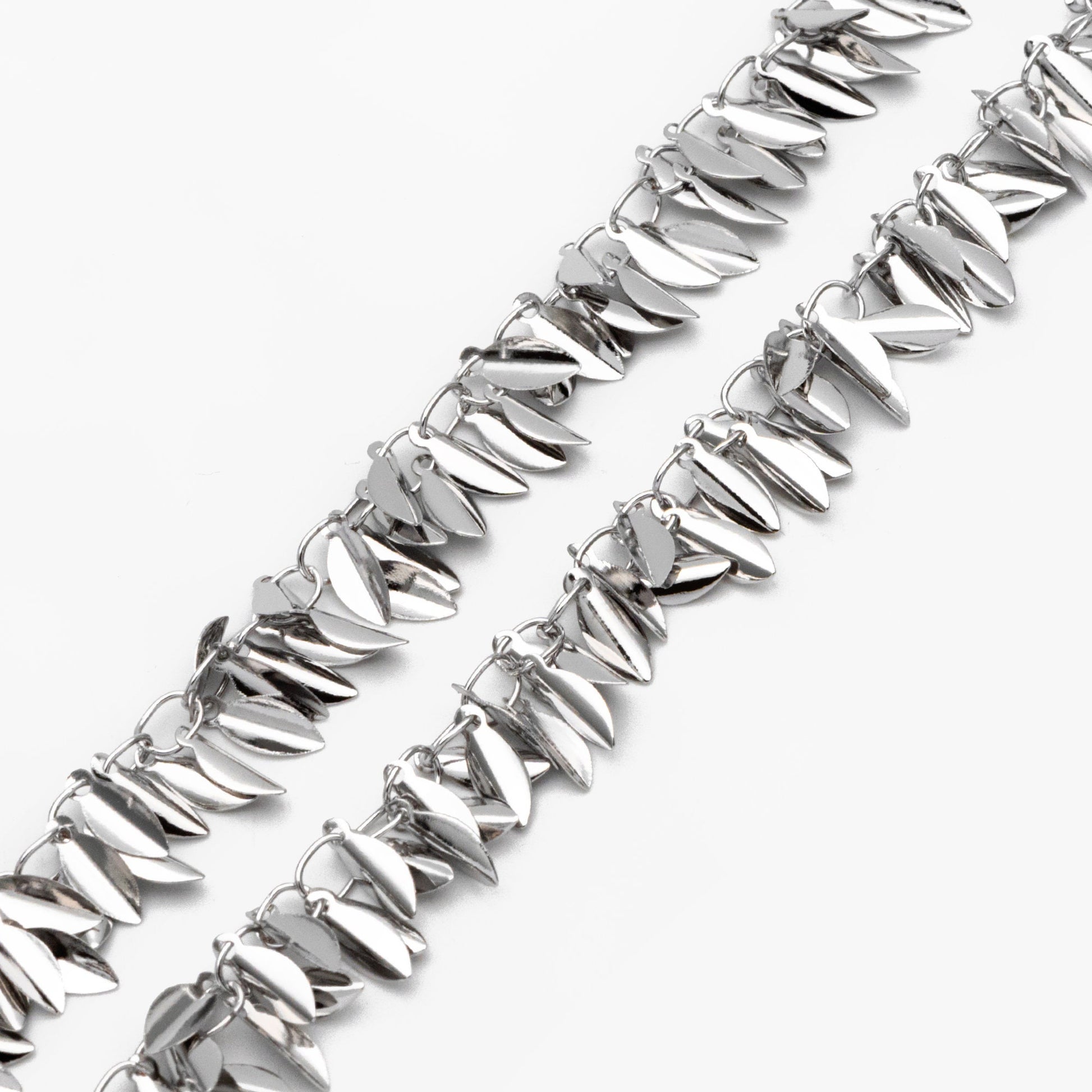 Gold/ Sliver Tone Leaf Chain, Real Gold/ Rhodium plated Brass, Designer Leaf Chain Wholesale (#LK-197)/ 1 Meter=3.3ft