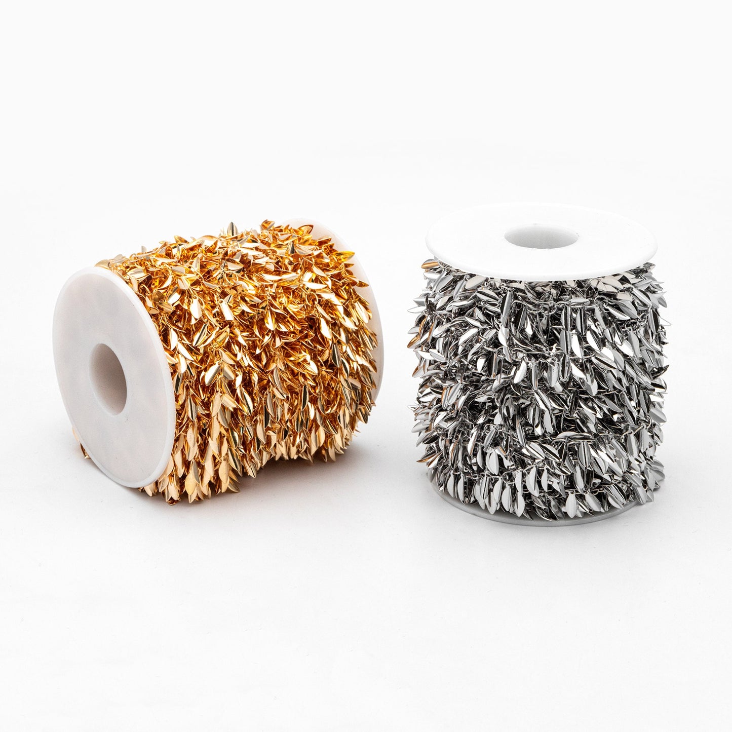 Gold/ Sliver Tone Leaf Chain, Real Gold/ Rhodium plated Brass, Designer Leaf Chain Wholesale (#LK-197)/ 1 Meter=3.3ft