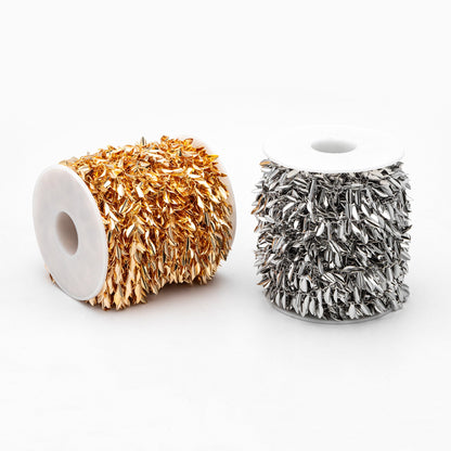 Gold/ Sliver Tone Leaf Chain, Real Gold/ Rhodium plated Brass, Designer Leaf Chain Wholesale (#LK-197)/ 1 Meter=3.3ft