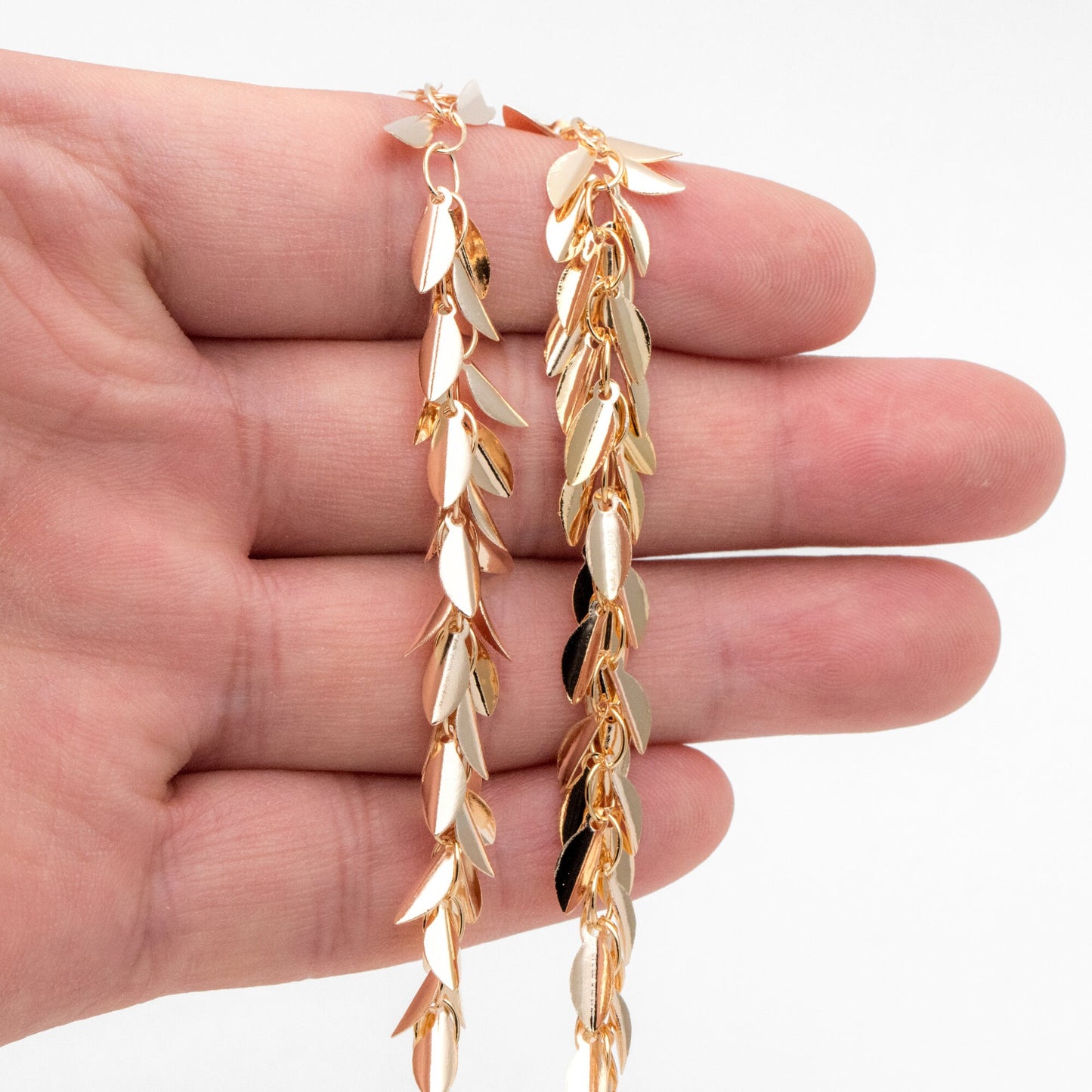 Gold/ Sliver Tone Leaf Chain, Real Gold/ Rhodium plated Brass, Designer Leaf Chain Wholesale (#LK-197)/ 1 Meter=3.3ft