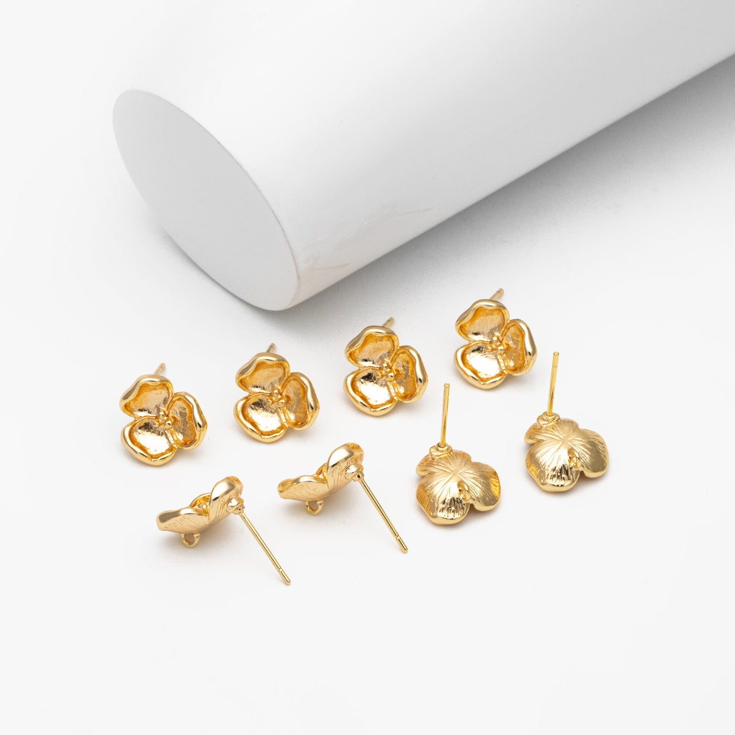 10pcs Gold Flower Stud Earring with Loop, Gold Plated Brass, Jewelry Making, Diy Material, Jewelry Supplies (GB-3686)