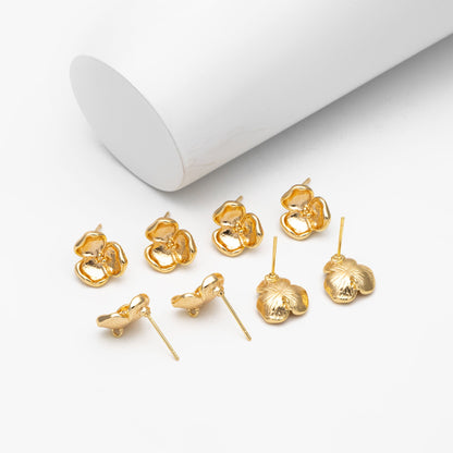 10pcs Gold Flower Stud Earring with Loop, Gold Plated Brass, Jewelry Making, Diy Material, Jewelry Supplies (GB-3686)